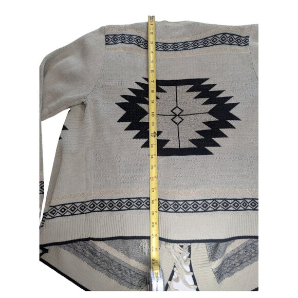 Double Zero Open Front Drape Cardigan Sweater Tan Black Gold Aztec Tribal*SZ M - Picture 11 of 12